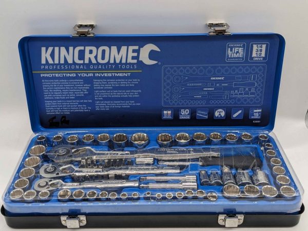 KINCHROME 1/4 3/8 AND 1/2 DRIVE 74 PCE METRIC AND IMPERIAL SOCKET SET - BP287923
