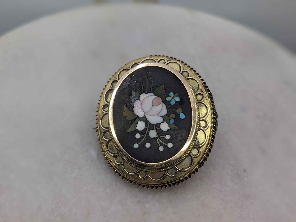 18/9CT ANTIQUE VICTORIAN CIRCA 1880S PIETRA DURA BROOCH BL260189 ...