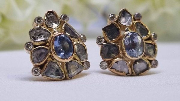 18ct Yellow Gold Sapphire and Diamond Stud Earrings TW284872 - Image 9