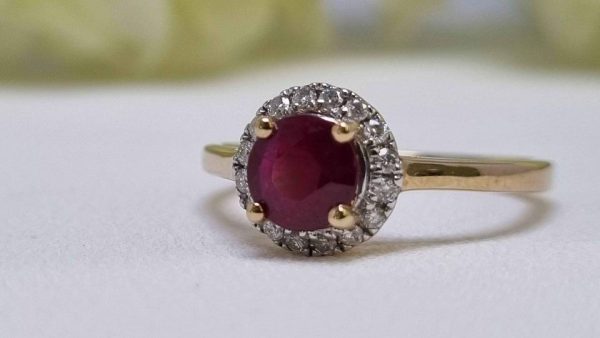 10ct Yellow Gold Ruby and Diamond Halo Ring - Image 7