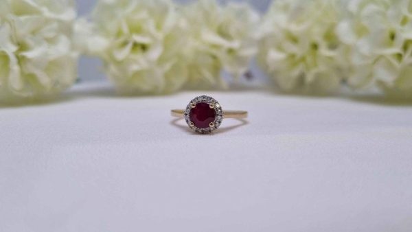 10ct Yellow Gold Ruby and Diamond Halo Ring - Image 13