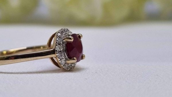 10ct Yellow Gold Ruby and Diamond Halo Ring - Image 2