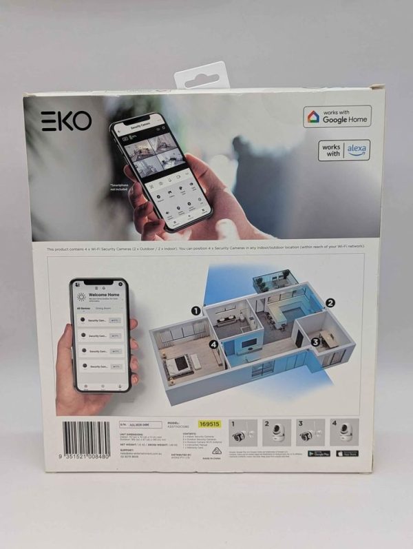 Sealed EKO 4 Pack Indoor/Outdoor WiFi Security Camera Home Security Kit (169515) - BP333366 - Image 3