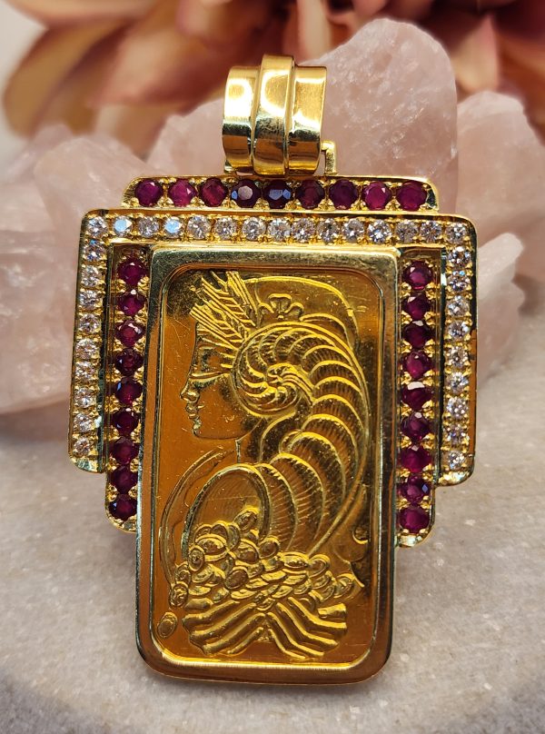 18CT Yellow Gold Ruby And Diamond Bullion Pendant - IP340324 - Image 3