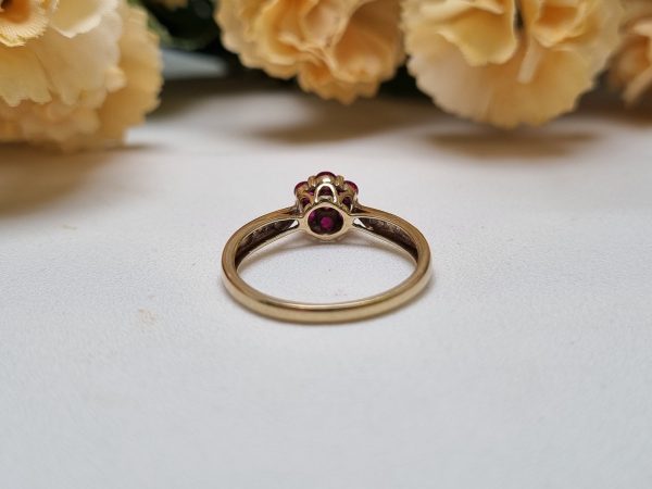 10ct Yellow Gold Diamond and Red Stone Cluster Ring TW341246 - Image 3