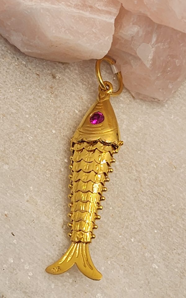 22CT Yellow Gold And Ruby Fish Pendant - IP323855 - Image 2