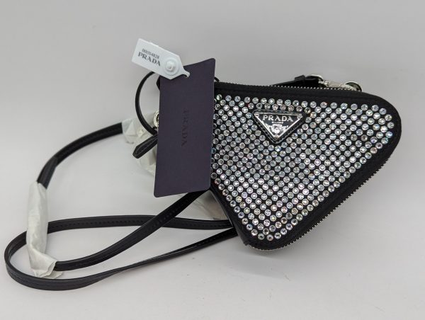 Prada Triangular Embellished Satin and Leather Mini-Pouch - BP348729