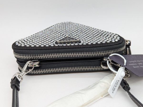 Prada Triangular Embellished Satin and Leather Mini-Pouch - BP348729 - Image 4