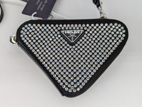 Prada Triangular Embellished Satin and Leather Mini-Pouch - BP348729 - Image 2