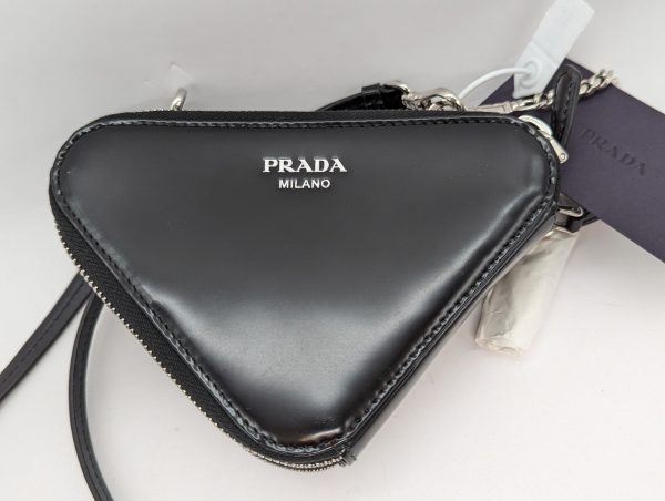 Prada Triangular Embellished Satin and Leather Mini-Pouch - BP348729 - Image 6