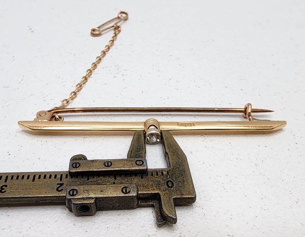 Lady's Antique Yellow Gold bar Brooch with a Diamond IP300358 - Image 3