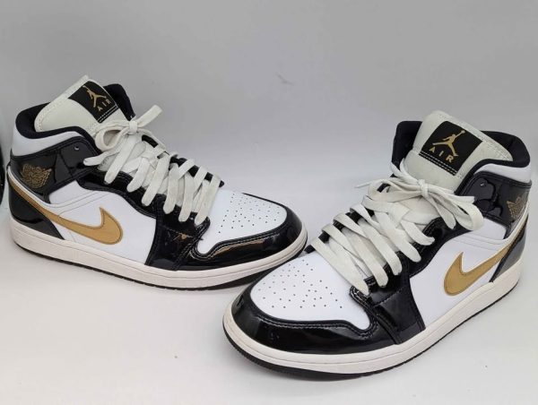 Nike Air Jordan 1 Mid Patent SE 'Black Gold's Shoes (Size US9) - BP350496