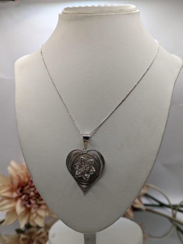 925CT Silver Vintage Heart Pendant Necklace (10.95gms) - BP356405-2