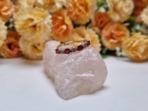 9ct Yellow Gold Diamond and Red Stone Ring TW361776