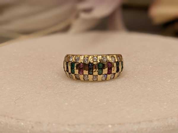 Ladies 14CT Yellow Gold CZ, Ruby, Emerald and Sapphire Dress Ring (3.8gms) - BP323117 - Image 16