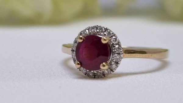 10ct Yellow Gold Ruby and Diamond Halo Ring - Image 34