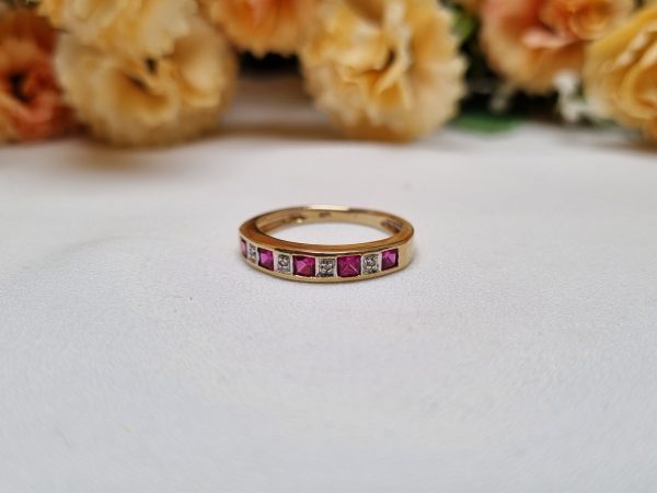 9ct Yellow Gold Diamond and Pink Stone Channel Set Ring TW352923 - Image 2