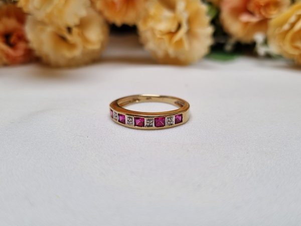 9ct Yellow Gold Diamond and Pink Stone Channel Set Ring TW352923 - Image 6
