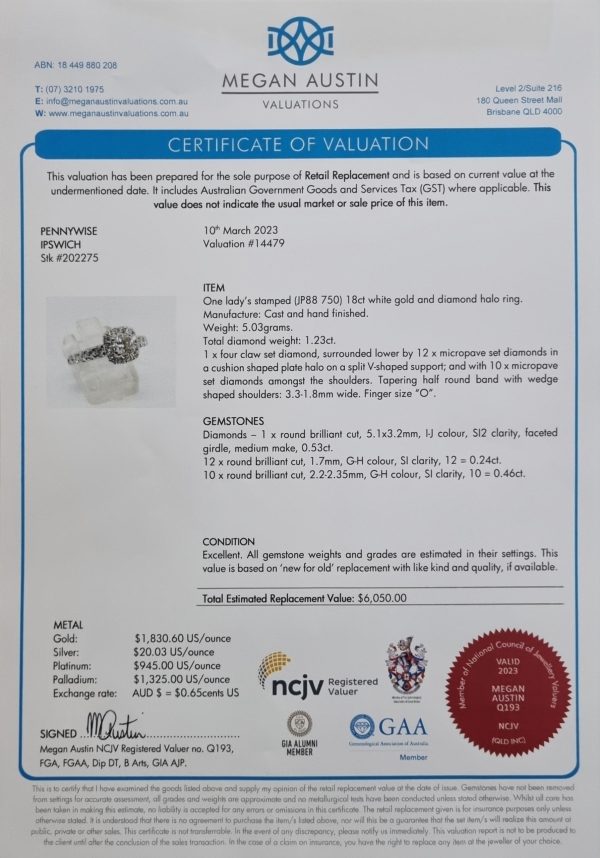 18CT 5.03GMS WHITE GOLD DIAMOND HALO RING SZ. O BL202275 - Image 10