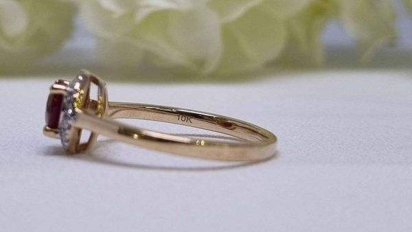 10ct Yellow Gold Ruby and Diamond Halo Ring - Image 32