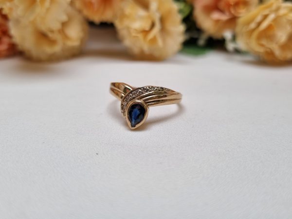 9ct Yellow Gold Blue Tear Drop Ring TW364727 - Image 5