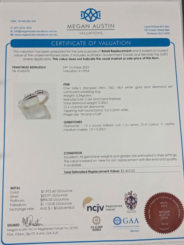 Ladies 18ct White Gold Diamond Contoured Wedding Ring - BL245570 - Image 8