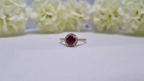 10ct Yellow Gold Ruby and Diamond Halo Ring - Image 31