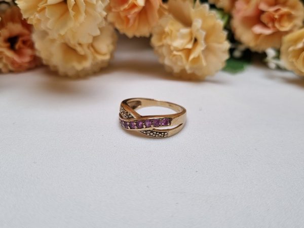 9ct Yellow Gold Diamond and Purple Stone Ring TW344242 - Image 6