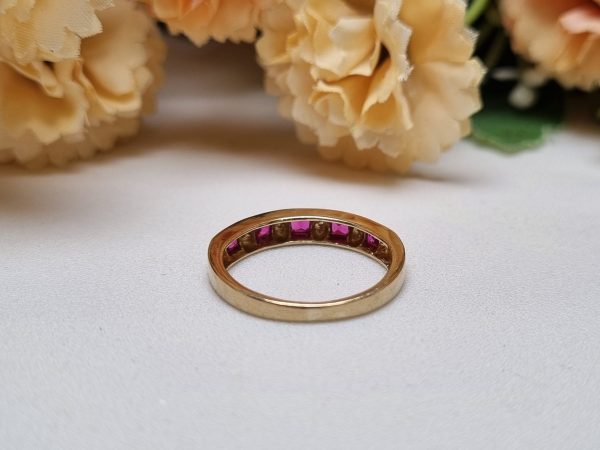 9ct Yellow Gold Diamond and Pink Stone Channel Set Ring TW352923 - Image 8