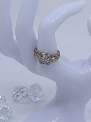 Ladies 9ct Yellow & White Gold Diamond Halo Ring - BL234802