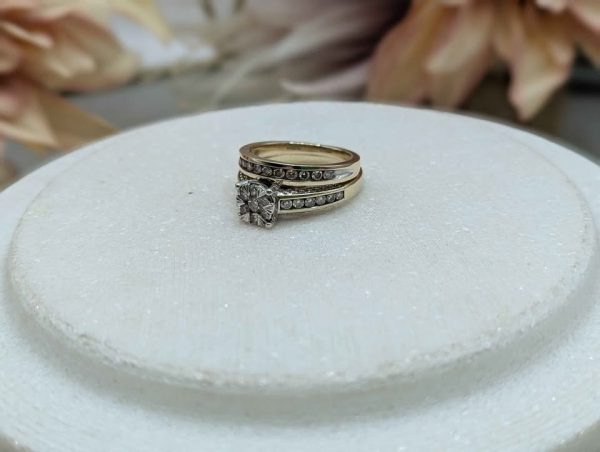 Lady's 9CT Yellow Gold Diamond Illusion Halo Bridal Set (7.9gms) - BP367124