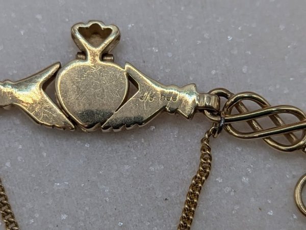 Ladies 9CT Yellow Gold Green Stone Claddagh Clasp Bracelet (13.8gms) - BP364039 - Image 8