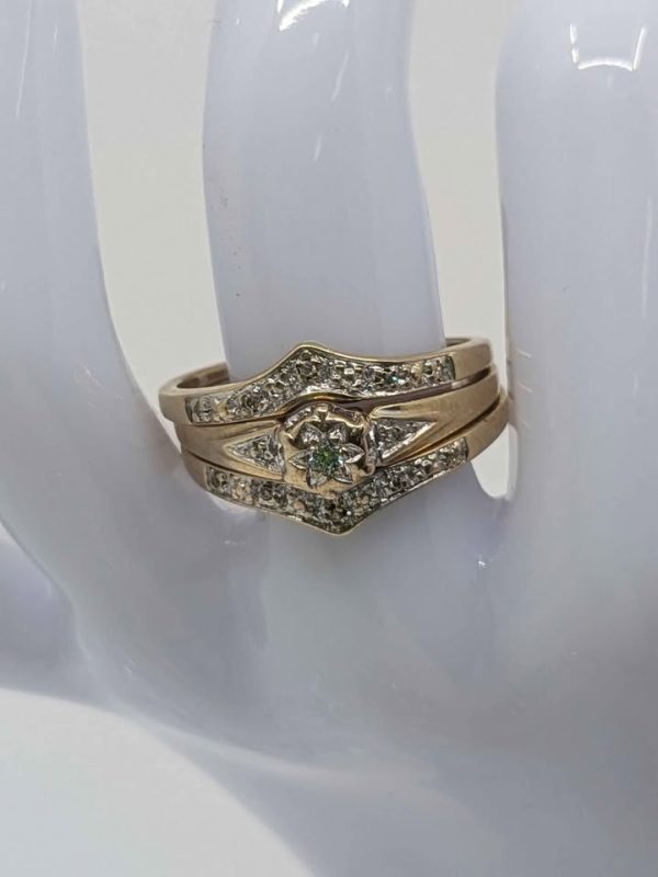 Ladies 9ct Yellow Gold Diamond Illusion 3 Ring Set - BL329724 - Image 4