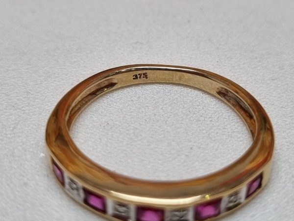 9ct Yellow Gold Diamond and Pink Stone Channel Set Ring TW352923 - Image 7