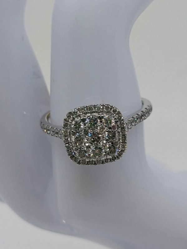 Ladies 10ct White Gold Diamond Halo Ring - BL307154 - Image 5
