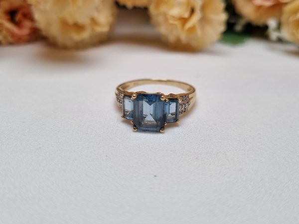 9ct Yellow Gold Blue Three Stone Ring TW354567 - Image 6