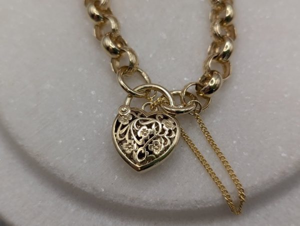 Ladies 9ct Yellow Gold Heart Locket Belcher Chain Bracelet (15.3gms) - BP367740 - Image 5