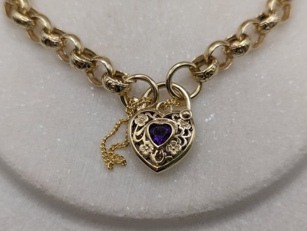 Ladies 9ct Yellow Gold Heart Locket Belcher Chain Bracelet (15.3gms) - BP367740 - Image 2