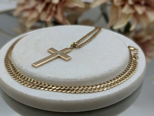 Unisex 9CT Yellow Gold Cross with Diamond Necklace (21.06gms) - BP364770 - Image 4