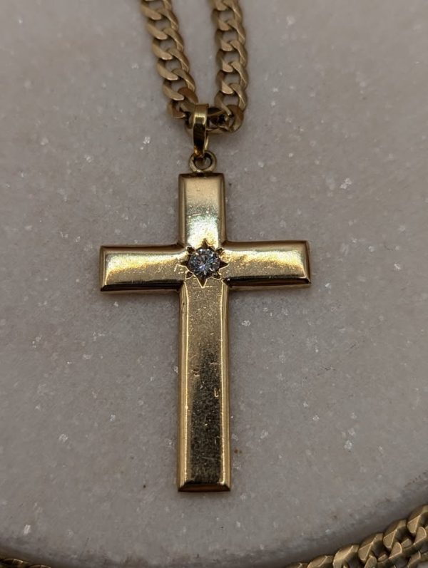 Unisex 9CT Yellow Gold Cross with Diamond Necklace (21.06gms) - BP364770 - Image 2