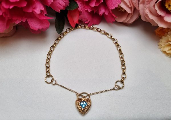 9ct Yellow Gold Blue Stone Heart Locket Bracelet TW315344 - Image 6