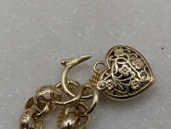 Ladies 9ct Yellow Gold Heart Locket Belcher Chain Bracelet (15.3gms) - BP367740 - Image 7