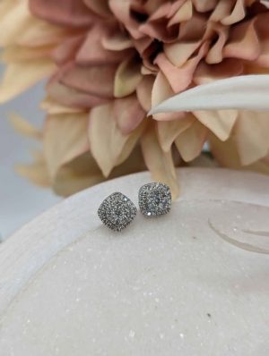Ladies 10CT White Gold Diamond Cluster Earrings (2.3gms) - BP370845