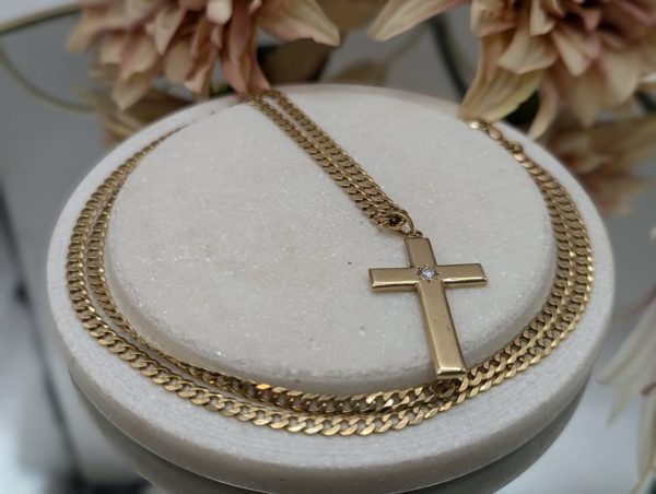Unisex 9CT Yellow Gold Cross with Diamond Necklace (21.06gms) - BP364770