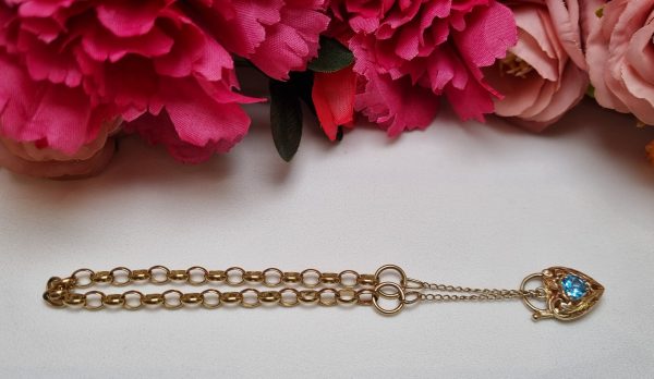 9ct Yellow Gold Blue Stone Heart Locket Bracelet TW315344 - Image 3