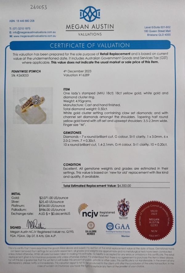 Ladies 18CT Yellow Gold Diamond Cluster Ring with Accredited Valuation - IP260053 - Image 12