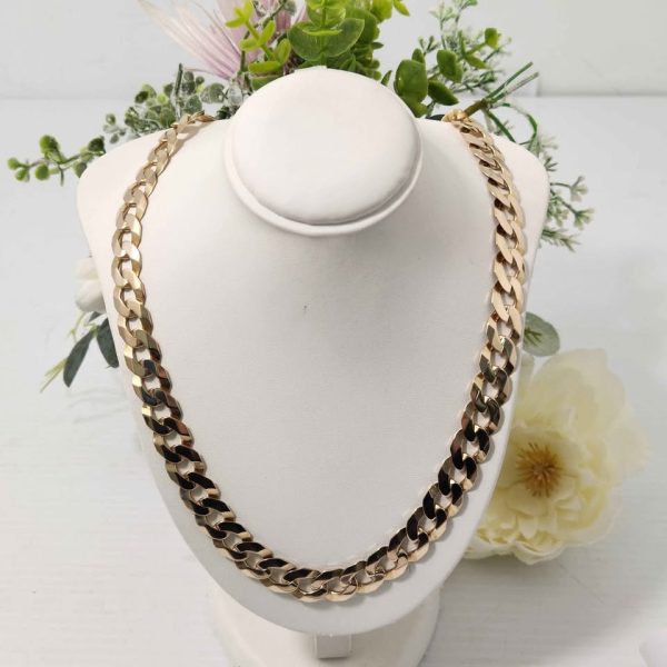MENS 9CT YELLOW GOLD FLAT LINK NECKLACE #GN671069