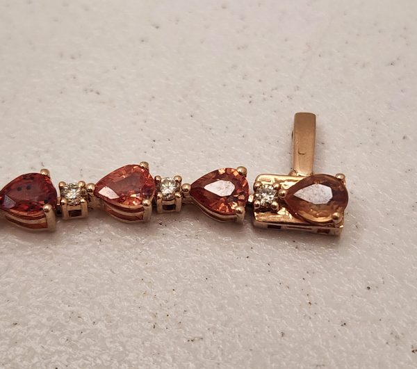 Ladies 14CT Rose Gold Bracelet with Orange Sapphires and Diamonds - IP304965 - Image 8