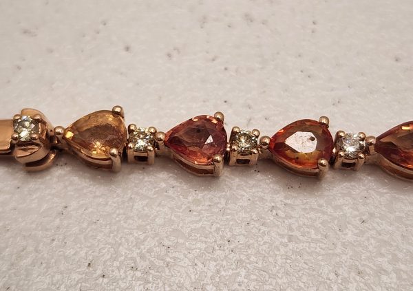 Ladies 14CT Rose Gold Bracelet with Orange Sapphires and Diamonds - IP304965 - Image 7
