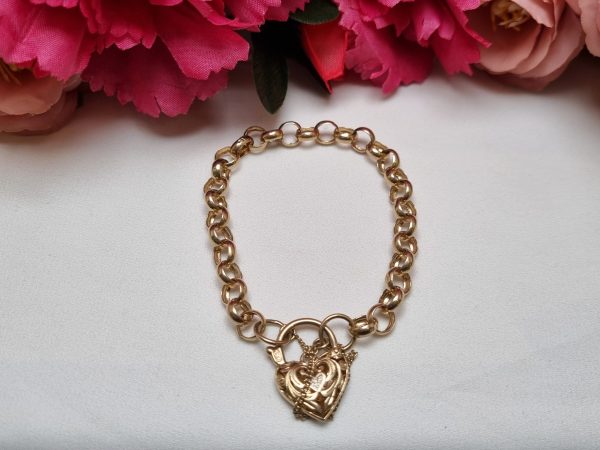 9ct Yellow Gold Belcher Heart Locket Bracelet TW355692 - Image 4